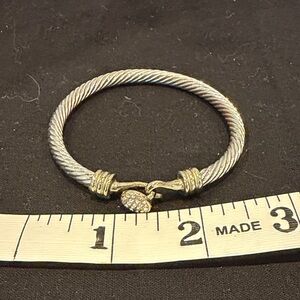 Cable Cuff Bracelet with Pavé Heart – Two Tone